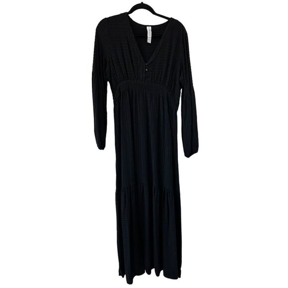 Anthropologie Amadi Alisha Tiered Maxi Dress Long Sleeve Black Women's Small - Picture 1 of 6